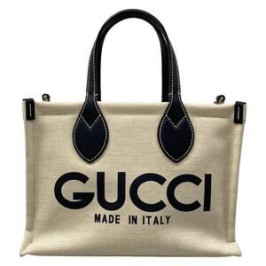 Gucci Printed Mini Tote Bag Tote Bag 772144 Cream Dark Navy Cotton Linen Canvas